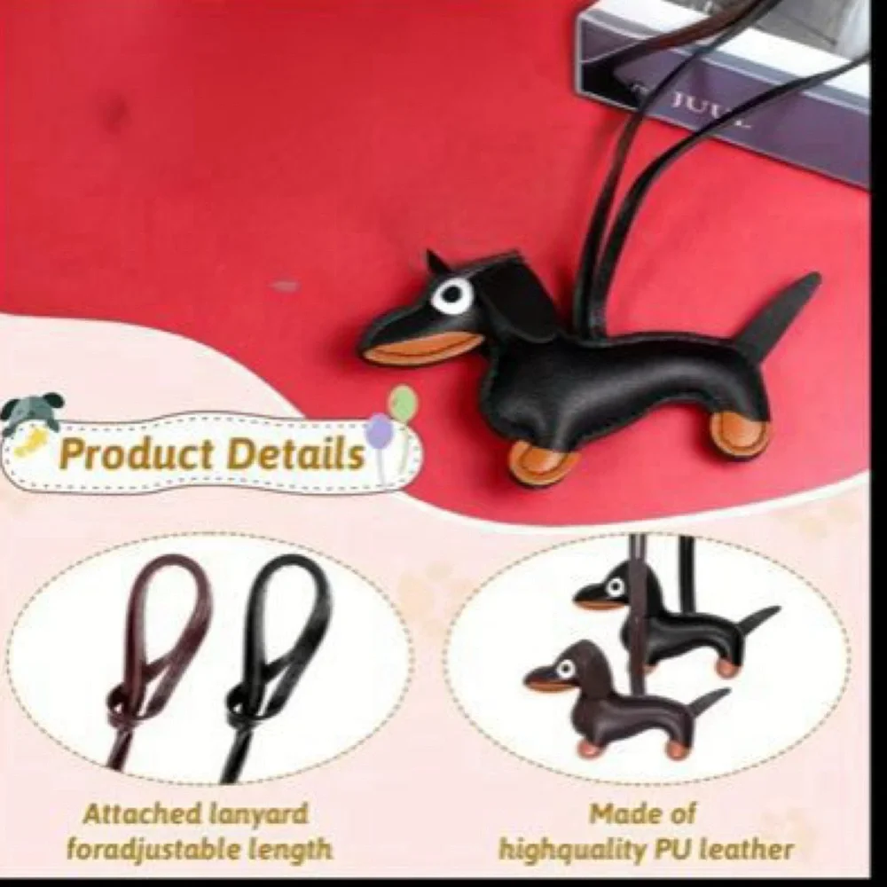 Dachshund, Black Faux Leather Dog Bag Charm, NEW